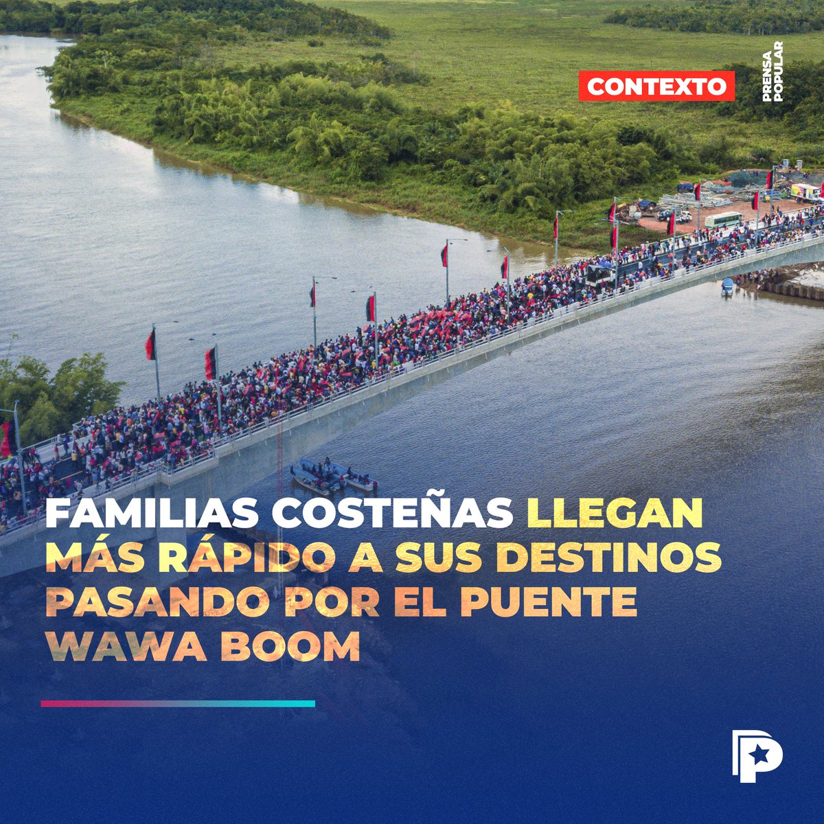 PrensaPopulr's tweet photo. Las familias costeñas transitan libre por el puente que vino a fortalecer el desarrollo en el Caribe Norte, ya que se reduce el tiempo de viaje del transporte público y privado, ahora pasamos tranquilos, no hay ningún problema en el Puente Wawa🇳🇮✊🏻🔴⚫🌉
#2022PuebloVictorioso https://t.co/69kUUsy5Ye