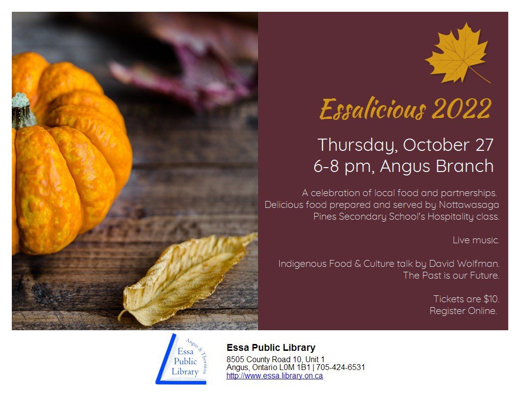 S. Cryer (@ms_cryer) on Twitter photo Join us for Essalicious! This collaboration between @EssaLibrary and <a href="/NPSSHospitality/">PFord</a> showcases our studentsā efforts in preparing and serving seasonal, local foods. There will be live music and an Indigenous food & culture talk by @aboriginalchef. Visit the EPL website for info. Join us for Essalicious! This collaboration between @EssaLibrary and <a href="/NPSSHospitality/">PFord</a> showcases our studentsā efforts in preparing and serving seasonal, local foods. There will be live music and an Indigenous food & culture talk by @aboriginalchef. Visit the EPL website for info.