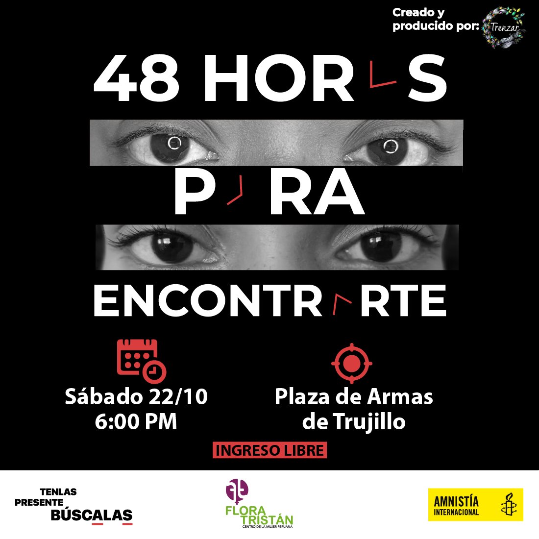 ⚠️ ¡Trujillo! Este sábado a las 6 pm, presentaremos “48 horas para encontrarte” en la Plaza de Armas. La obra narra la historia de una madre que busca a su hija desaparecida en medio de la angustia, la desesperación y la ineficiencia de las autoridades. Ingreso Libre. #Búscalas