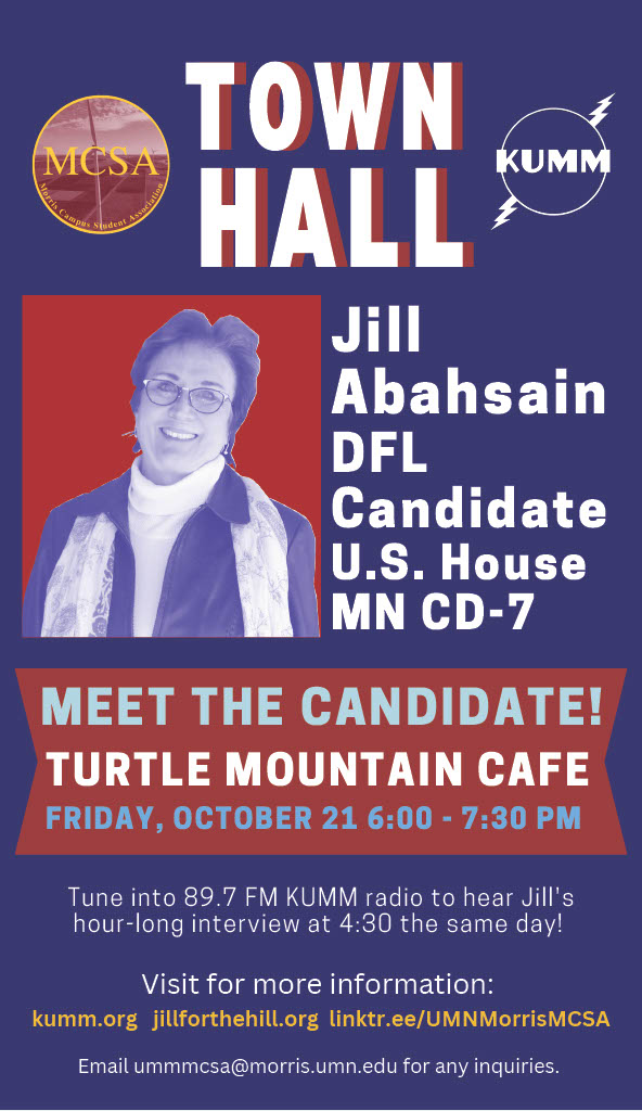 Tune to 89.7 FM KUMM in TODAY from 4:30-5:30pm to hear MCSA and KUMM interview DFL Candidate Jill Abahsain running for U.S. House District 7.