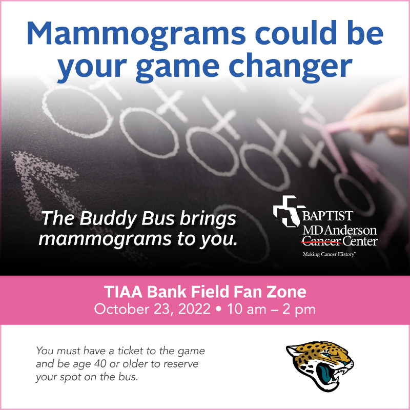 Jaguars's tweet photo. We’re partnering with @BaptistHealthJx to bring a mobile mammogram station to The Bank this Sunday! 

#CrucialCatch
