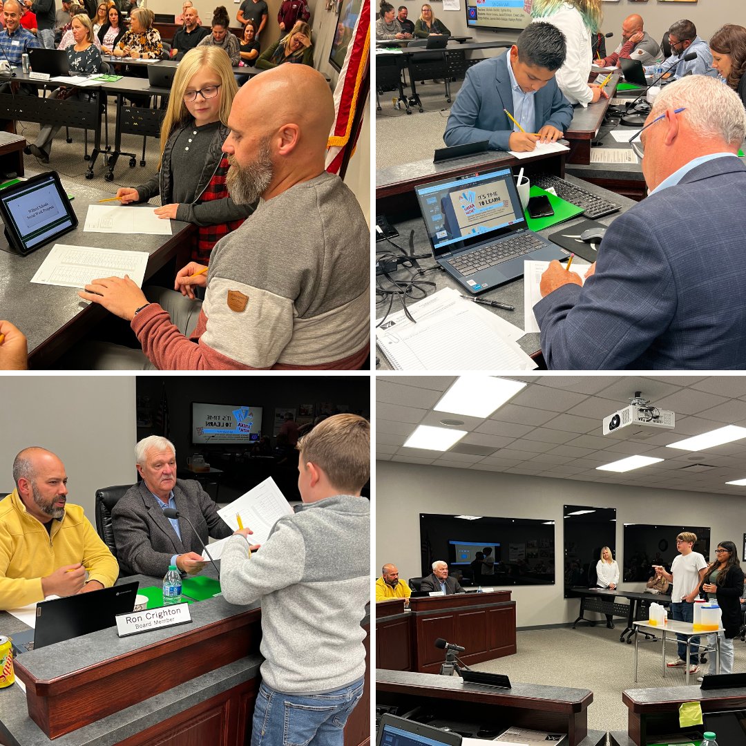 5th &amp; 6th grade students, teachers, and principal Stacey Pippin from <a href="/WillardIStigers/">Willard Intermediate School-South</a> visited the board meeting last night! Our students put our board members to the test with a timed math worksheet &amp; tested their knowledge of ratios!  Thank you, Willard Intermediate South!
