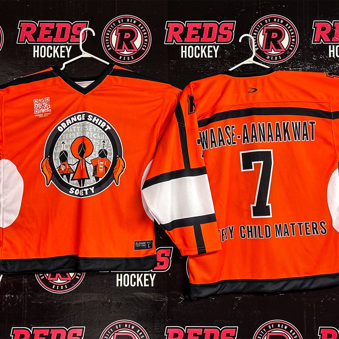 Tomorrow, October 22 at 3:00pm your REDS women’s hockey team will be playing our Every Child Matters Game promoting the Orange Jersey Project! These authentic jerseys will be up for auction in the concourse during the game🧡

Jersey auction will be debit or credit only.
#GOREDSGO