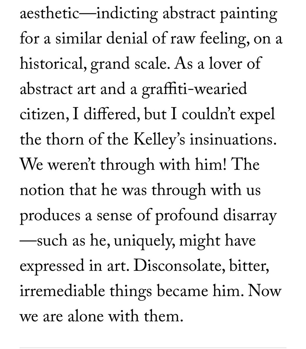 dowawn's tweet photo. So many unforgettable sentences and passages from Peter Schjeldahl’s criticism over the years coming to mind. Like this, his goodbye to Mike Kelley https://t.co/xBjaDseS5W