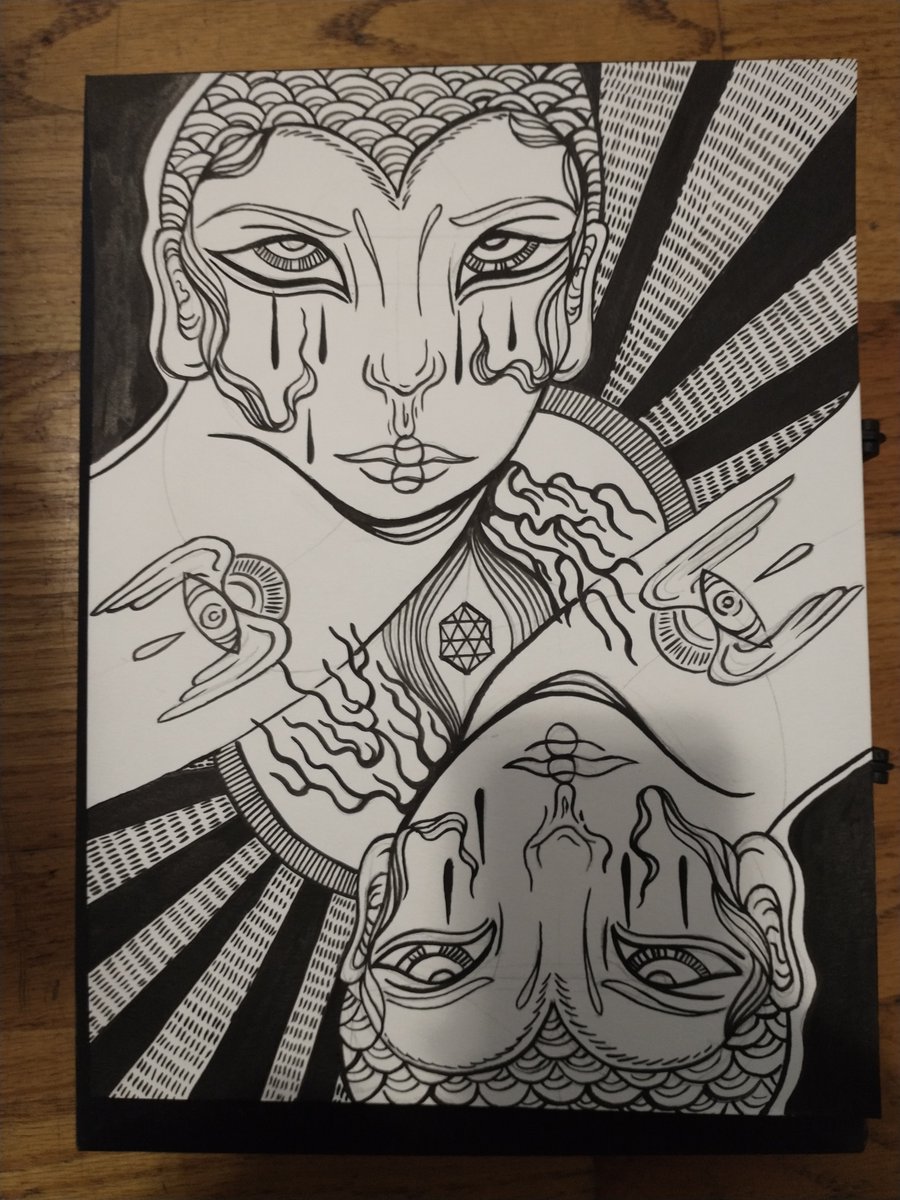 artofESS22's tweet photo. Here's the direction I'm going in currently. What do you think? Does it strike a chord with you? #currentwork #artworkupdate #handpainted #inkonpaper #spiritualism #surrealism #weirdart #ess22art #originalart #originalpainting #twins #gemini #cosmicegg https://t.co/0SFD6jznJF