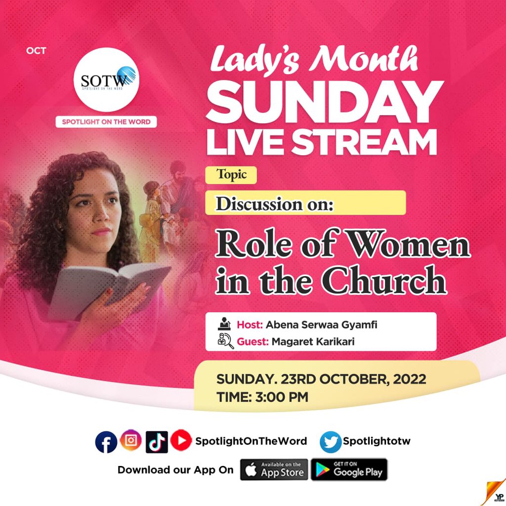 Spotlightotw's tweet photo. *The role of women in the church. You will learn that there are a lot more women can do in the Lord's churc than you have probably thought of. Join us this Sunday.* #LadiesMonth https://t.co/gRIJfO3hDm