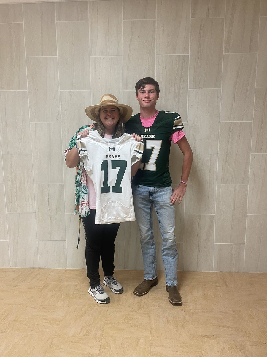 Super excited to rep this kicker this week! I am so proud of this kid on and off the field!! 💚💛🐻🏈 #turnitgreen