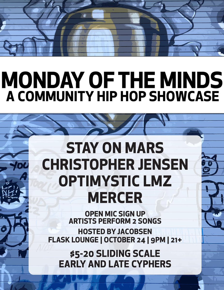 ChrisMikeJensen's tweet photo. I'm performing in Portland, Maine on Monday, October 24th at @FlaskLounge!

Also performing will be @liftedmax, @mynameisfloat, and Mercer. @jacobsenraps is hosting. https://t.co/6fUqhGAl4x