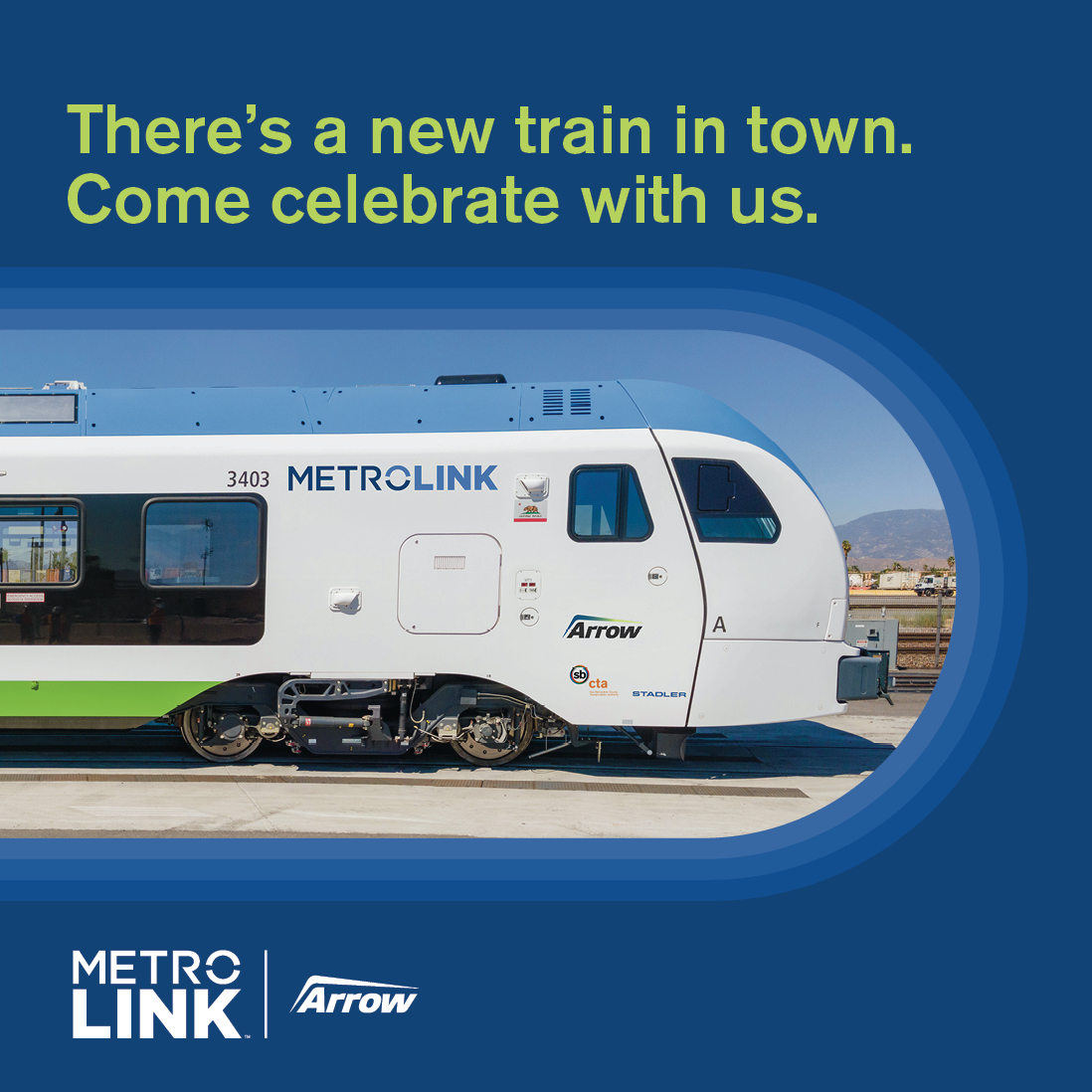 Metrolink's tweet photo. Celebrate Metrolink's new Arrow service at Redlands - Downtown Station (351 N Orange St) on Saturday, October 29 from 10 a.m. to 1 p.m. Learn more about the new service from our staff and enjoy balloons, face painting, a taco truck and free Arrow giveaways! #ArrowService https://t.co/yI39U1D5nI