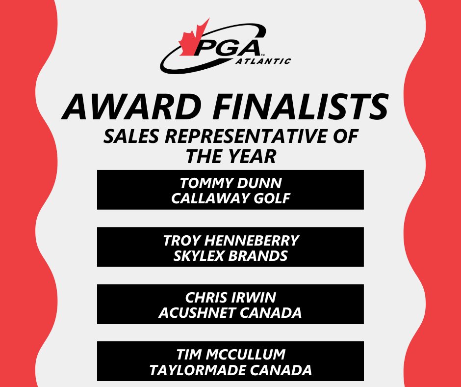 Congratulations to our 2022 PGA of Canada Atlantic Award Finalists for Sales Representative of the Year!

Tommy Dunn - Callaway Golf
Troy Henneberry - Skylex Brands
Chris Irwin - Acushnet Canada
Tim McCullum - TaylorMade Canada https://t.co/PHiilwWpGW