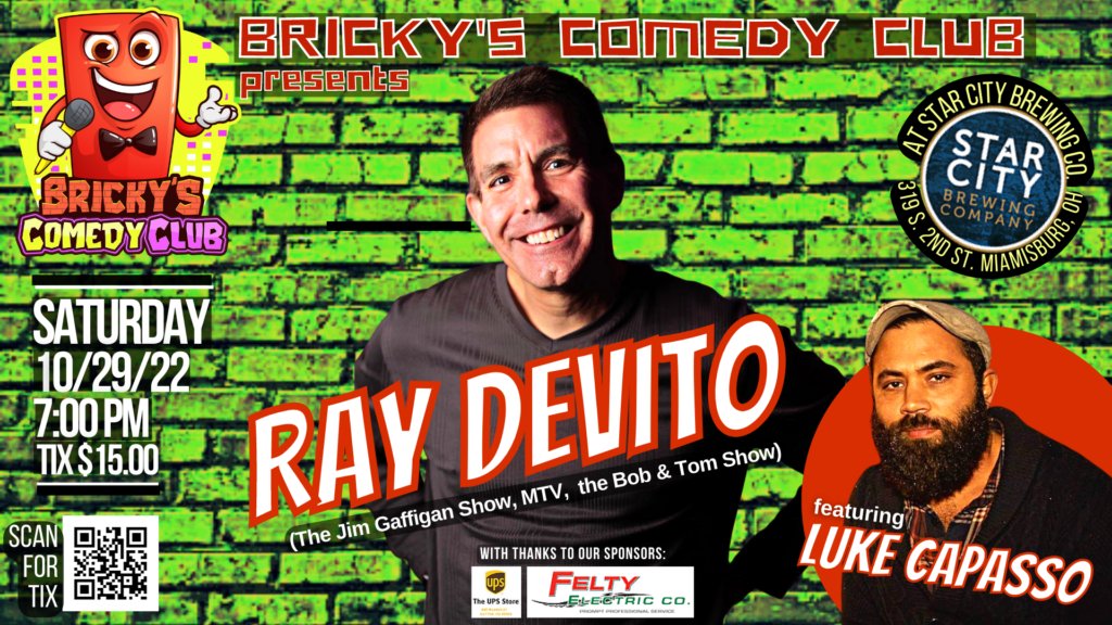 KISH_KISH_KISH_'s tweet photo. @raydevito @lukecapasso @brickyscomedy

Appearing Saturday October 29 at Bricky's Comedy Club in the Star City Brewing Company, Miamisburg, Ohio. Headlining Comedian Ray DeVito and Featuring Luke Capasso. 7:00 PM. Click the link below for tix.

https://t.co/LM4N1wHixp https://t.co/OYAUyXgq0v