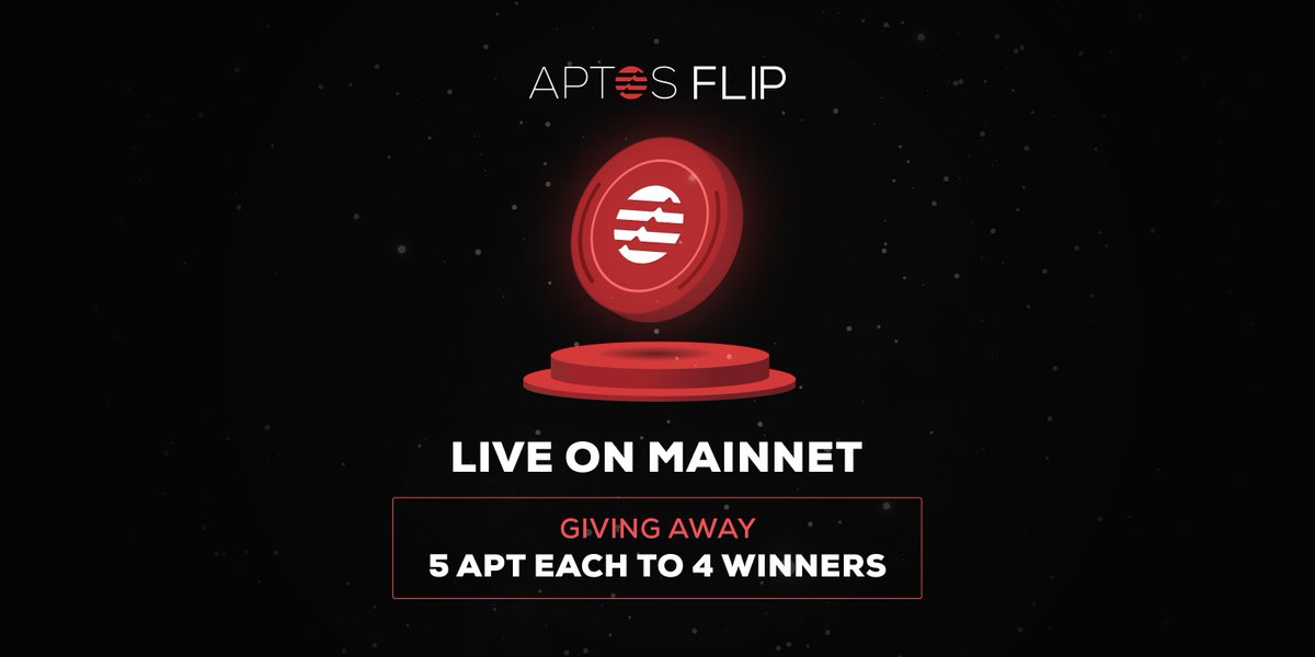 The wait is over. 

We've launched on Aptos Mainnet at  aptflip.com

Celebrating this by Giving away 5 APT Each to 4 lucky winners🏆🏆

To participate, 

Follow @aptosflip
Like, RT and comment.
Join discord - discord.gg/MuMw878EHS

48 hrs

#Giveaway #NFTs #Aptos