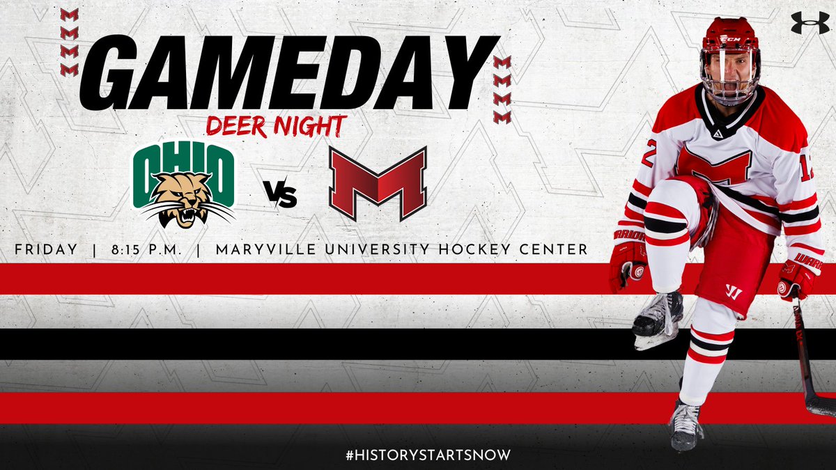 GAME DAY!!! The 9th ranked @MaryvilleSaints host the 7th ranked @BobcatsHockey tonight at the #DawgHouse in Chesterfield for #DeerNight! The indoor tailgate starts at 7:30! 📍 @MUHockeyCenter ⏰ 8:15 PM CST 📺 ow.ly/5RNY50LhgBn #HistoryStartsNow #Dawgs #Unleashed