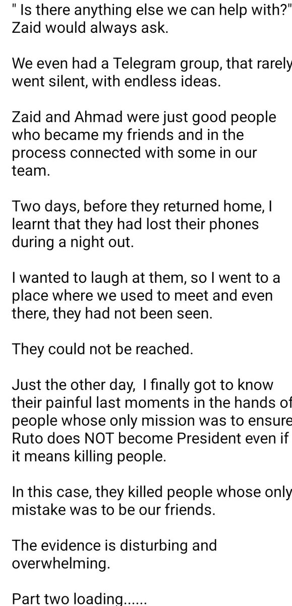Asante sana President <a href="/WilliamsRuto/">William Samoei Ruto, PhD</a> for DISBANDING the DCI Elite unit.

This was one unit that was literally used to Kidnap, assault, maim and Kill innocent people....

Zaid, was one such guy...

Here his story - Part 1...