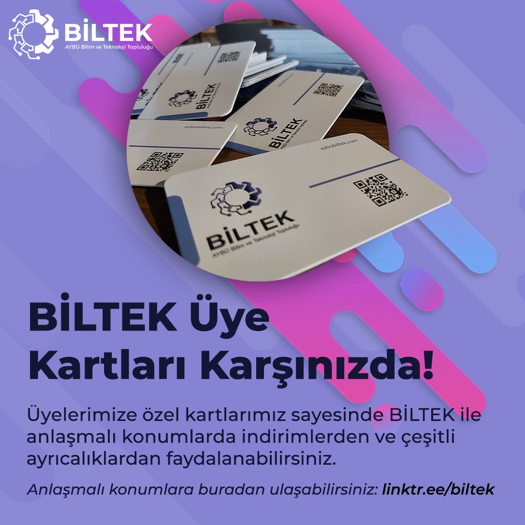 🥳 Topluluğumuz üyelerine özel kartlarımız sayesinde BİLTEK ile anlaşmalı konumlarda indirimlerden ve ayrıcalıklardan faydalanabilirsiniz.

📍instagram.com/p/Cj-9T2ho9F4/…

📍Sosyal medyalarımız ve ayrıcalıklarımız: linktr.ee/biltek

#BİLTEK #ybu #aybü #üyekartı #topluluk