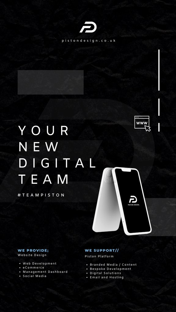 PistonWebDesign's tweet image. Your New Digital Team @PistonWebDesign #webdesign #branding #websitedevelopment