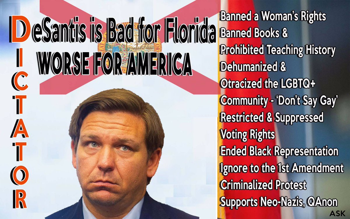 joni3620's tweet photo. It’s time to remove this guy.  He lets the people of Florida think he’s doing them a favor but there is always underlying fascism with this guy! He does not support ALL Floridian’s only those who follow his agenda! It’s time to #RetireDeSantis 

#DemCastFL #ONEV1 #OVFL https://t.co/quwkt0CD14