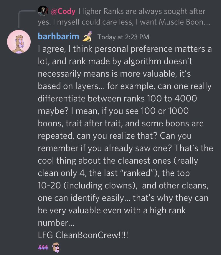 barhbarim's tweet photo. Some thoughts on #CleanBoonCrew and ranking of Barboons… regardless of the current rank number, appreciate the art (DOPE!) and have patience, as more people come to #HederaNFTs and live the #HederaHeatWave, ANY boon will be (is already, imo) super valuable! @HangryBarboons https://t.co/grtZ0jq6Zt