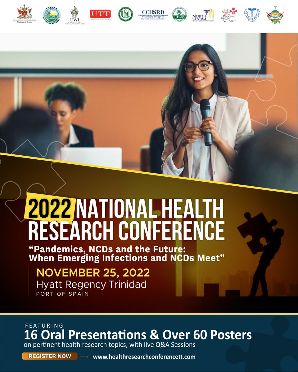 📣Don't forget to register for the 2022 National Health Research Conference‼️ There will be 16 Oral Presentation and over 60 Posters. 👉Follow the link: healthresearchconferencett.com/registration
