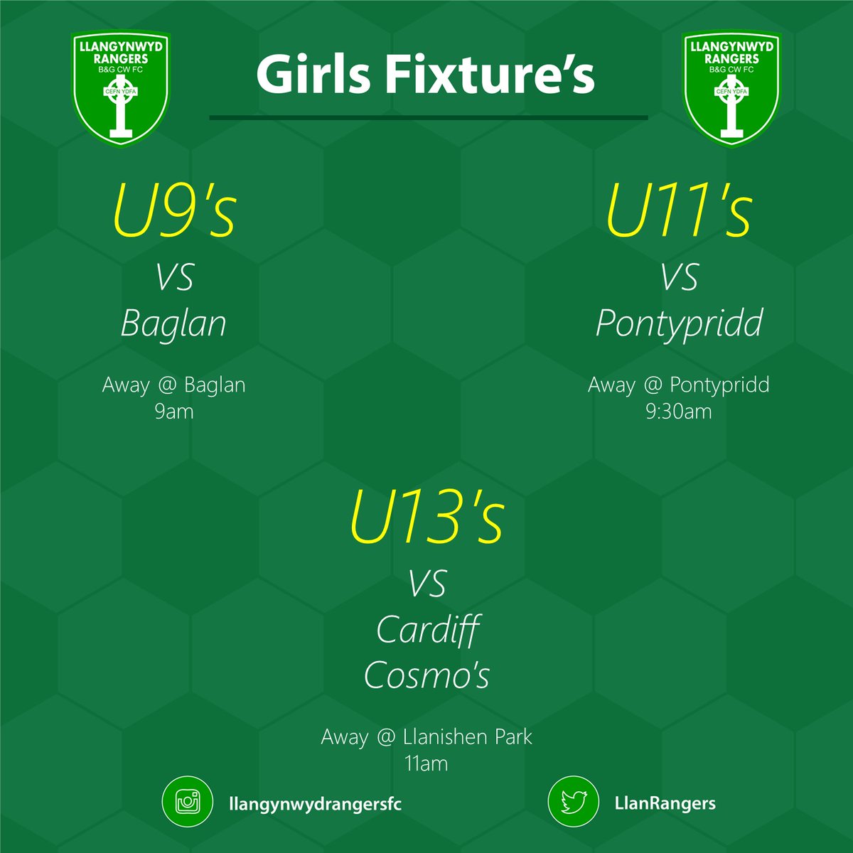 LlanRangers's tweet photo. Fixtures for this weekend, mini's, juniors & seniors 22/10 and Girl's 23/10 #raincandoone https://t.co/HFI26rWPb2
