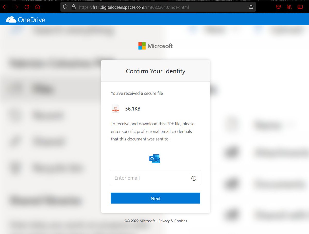 1ZRR4H's tweet photo. 3 subdominios de @Microsoft (aka bypass) están siendo utilizados para distribuír #phishing dirigo al robo de credenciales corporativas 🤯

/ecv.microsoft.com/Wk7OBC6cRW
/ncv.microsoft.com/fVgfvmUTpN
/customervoice.microsoft.com

También @digitalocean y @SkynetLabs ⚠️ https://t.co/2w7n1ZoBJt