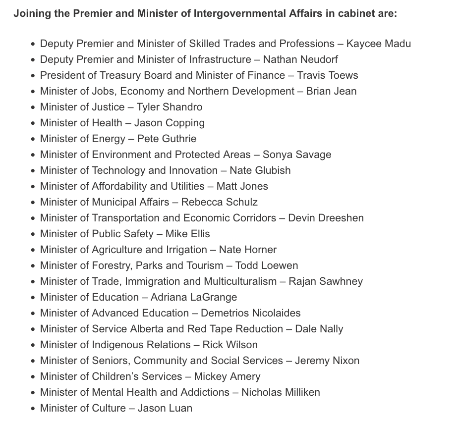 TrevorRobb_'s tweet photo. NEW: UCP unveil new cabinet #ableg #abpoli https://t.co/wP4KZq05Pw