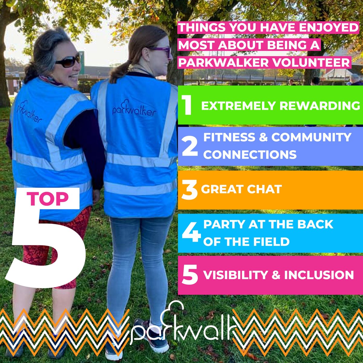 We asked you what you have enjoyed most about being a parkwalker volunteer and here is what you told us 🤩 🌳 #loveparkrun #parkwalk