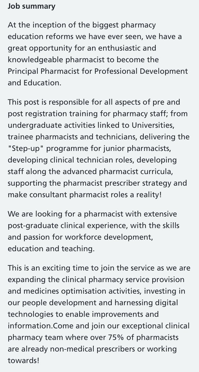 I’m recruiting for a Principal Pharmacist for professional Development &amp;Education <a href="/DudleyGroupNHS/">The Dudley Group</a> - could there be a more exciting time for #pharmacyeducation #pharmacy #pharmacyjob beta.jobs.nhs.uk/candidate/joba…