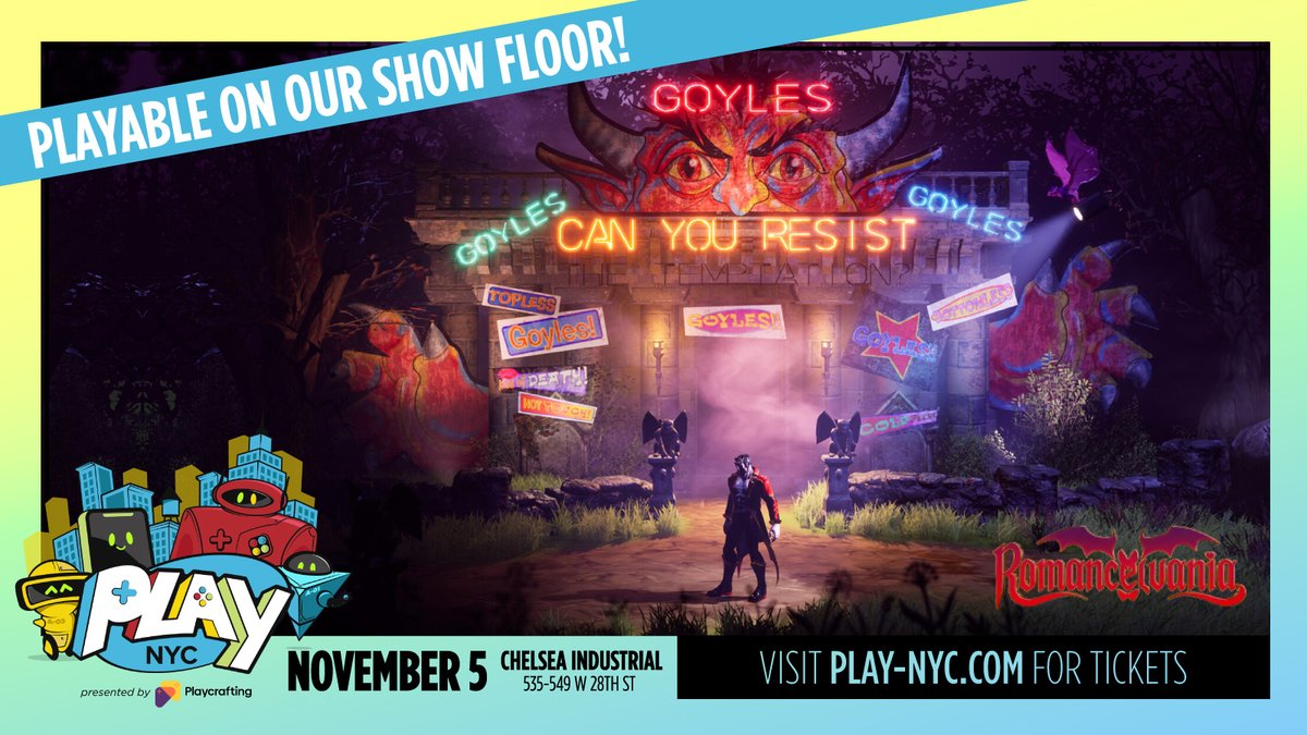 Playcrafting's tweet photo. 🧛‍♂️@TheDeepEndGames is bringing love &amp; monsters to #PlayNYC!

In Romancelvania, play as a lovelorn, brooding Drac who, after a century of moping around post-heartbreak, is thrown into a monster reality-dating show, hosted by the Grim Reaper!

Get tickets ➡️ https://t.co/nlun2RKbeA https://t.co/P6akNI4hsB