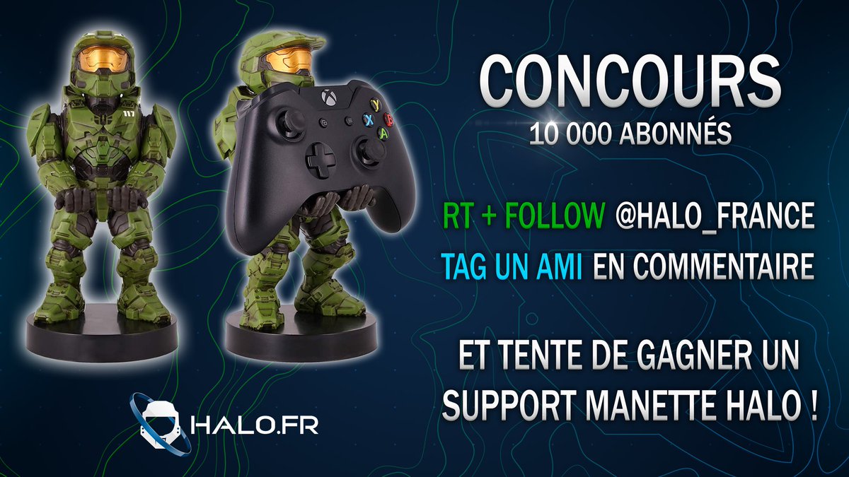 Halo_France's tweet photo. 🎉 Petit #concours pour vous remercier d’être plus de 10 000 à nous suivre sur Twitter ! 🥰 

Pour tenter de remporter un support de manette #HaloInfinite :
➡️ Suivre @Halo_France
🔁 RT ce tweet
💬 Tag un ami en commentaire

______
TAS le 24/10
Bonne chance Spartan 🍀 https://t.co/PPnyS7w84F