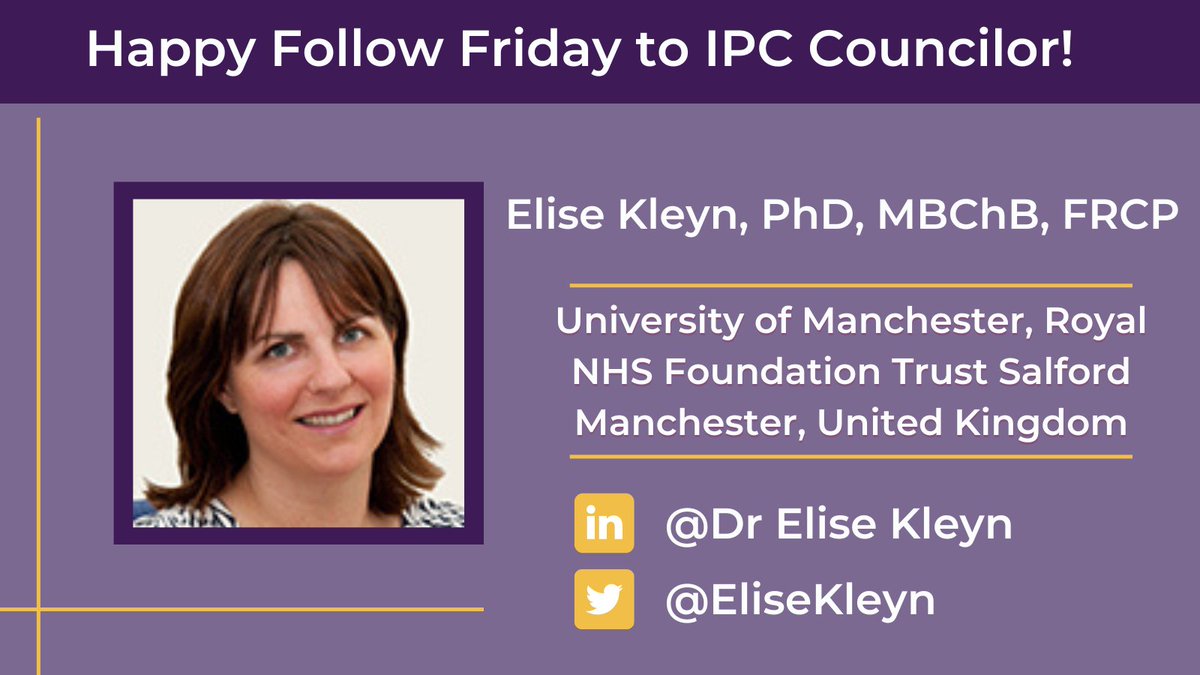 IpcPs's tweet photo. Happy #FollowFriday! Today's spotlight is #IPCCouncilor @EliseKleyn. A Clinical Senior Lecturer, Consultant #Dermatologist, Director of the Brain-Skin Unit, Centre for #Dermatology Research & co-chair of #IPCFellowship Program Advisory Committee.
Follow: https://t.co/OwTPkm3Fq3 https://t.co/SZEOvI67ME