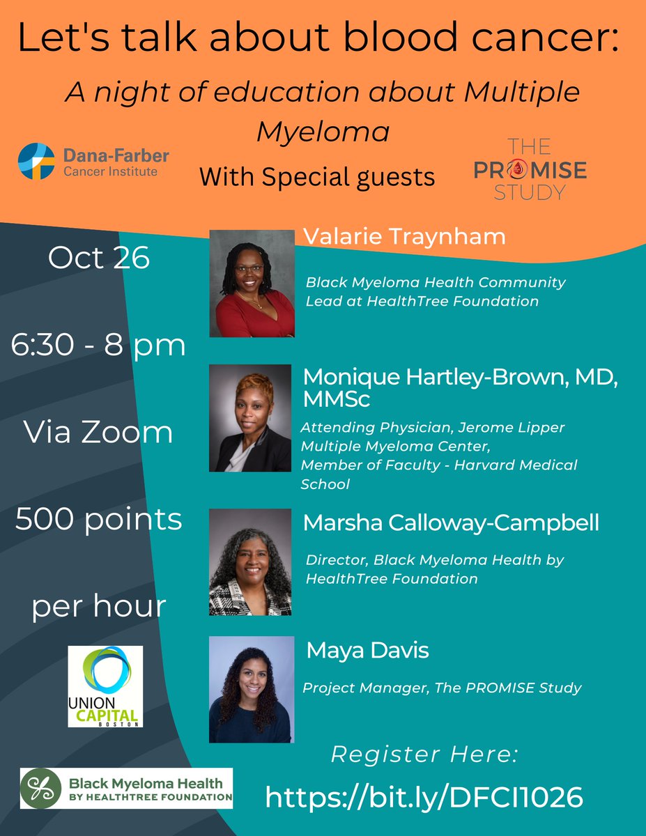 Join us for an informative event October 26th 6:30-8pm via zoom! 'Let's talk about blood cancer: A night of education about Multiple Myeloma' Hope to see you there. Register Here: bit.ly/DFCI1026