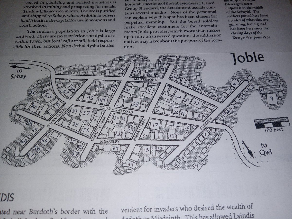 Samwise7RPG's tweet photo. This is the small city of Joble in the Sobayid region. Now to figure out what all of those numbered buildings are, and which NPCs run each one. #GamingMaps #Jorune #SkyrealmsOfJorune https://t.co/JbOlnokS9g