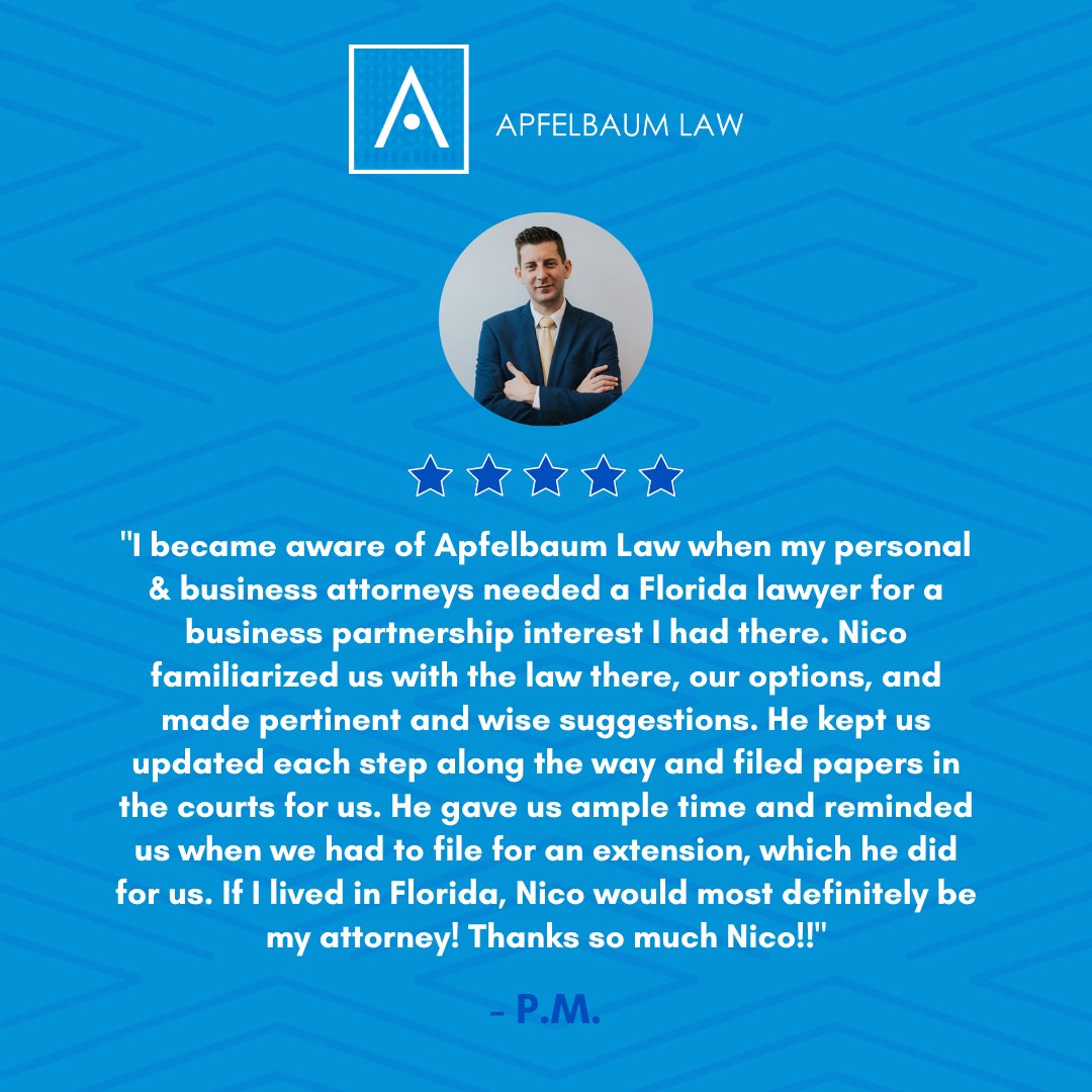 amlawfl's tweet photo. Thank you so much, P.M., for putting your trust in Apfelbaum Law. ✨

At Apfelbaum Law, every client matters. https://t.co/JbwPzJHLCF