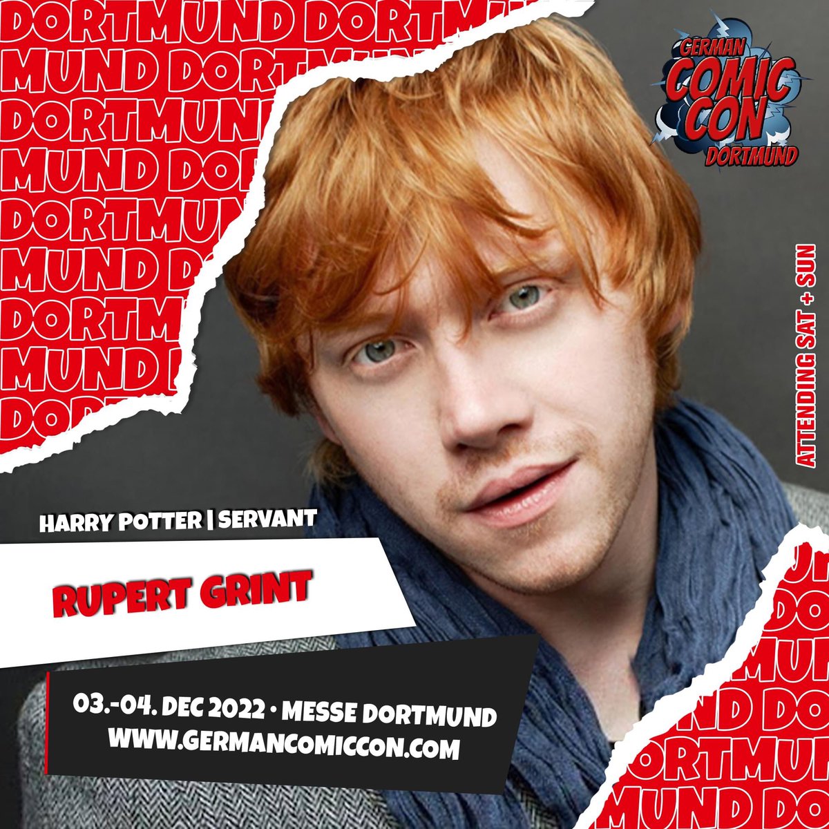 German Comic Con Dortmund, 3-4 Dezember 2022, Messe Dortmund
Tickets: bit.ly/3Q5vqm3

Freut euch auf #rupertgrint auf der German Comic Con Dortmund Winter Edition in der Messe Dortmund. 
#HarryPotter #hp #rupertgrint