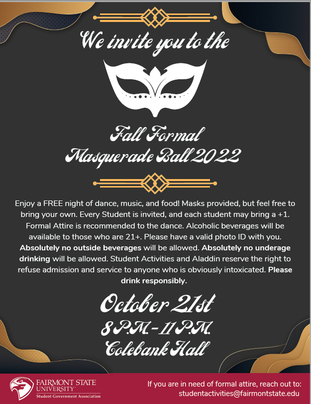 Come out to the Masquerade Ball tonight at 8:00!!