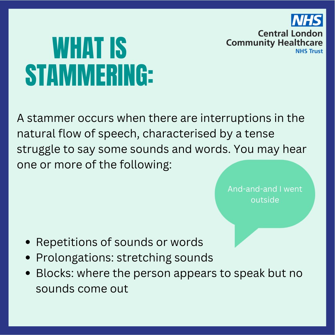 CLCHBrentSLT's tweet photo. Tomorrow is International Stammering Awareness Day. Check out this post for some information about what stammering is and how you can support a child or young person that has a stammer. #ISAD2022 #stammering https://t.co/1fwTNXyg1p