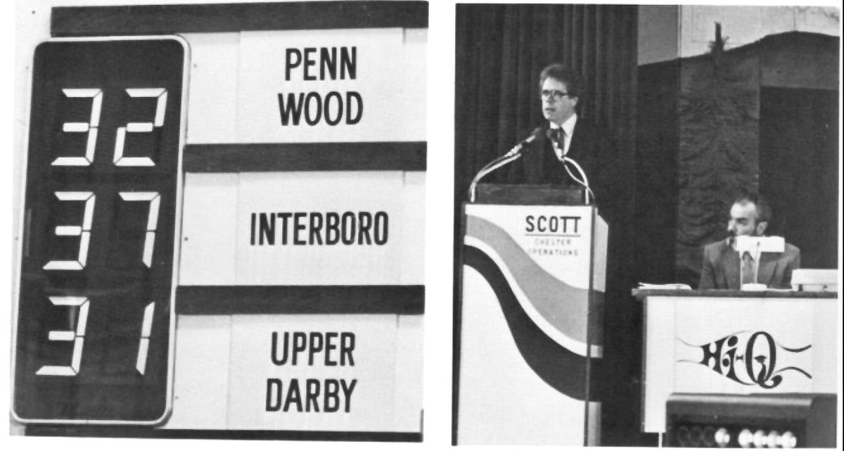 From 1985- Quizmaster Tom McCarthy at the podium at Penn Wood vs @Interboro_SD and @UpperDarbySD