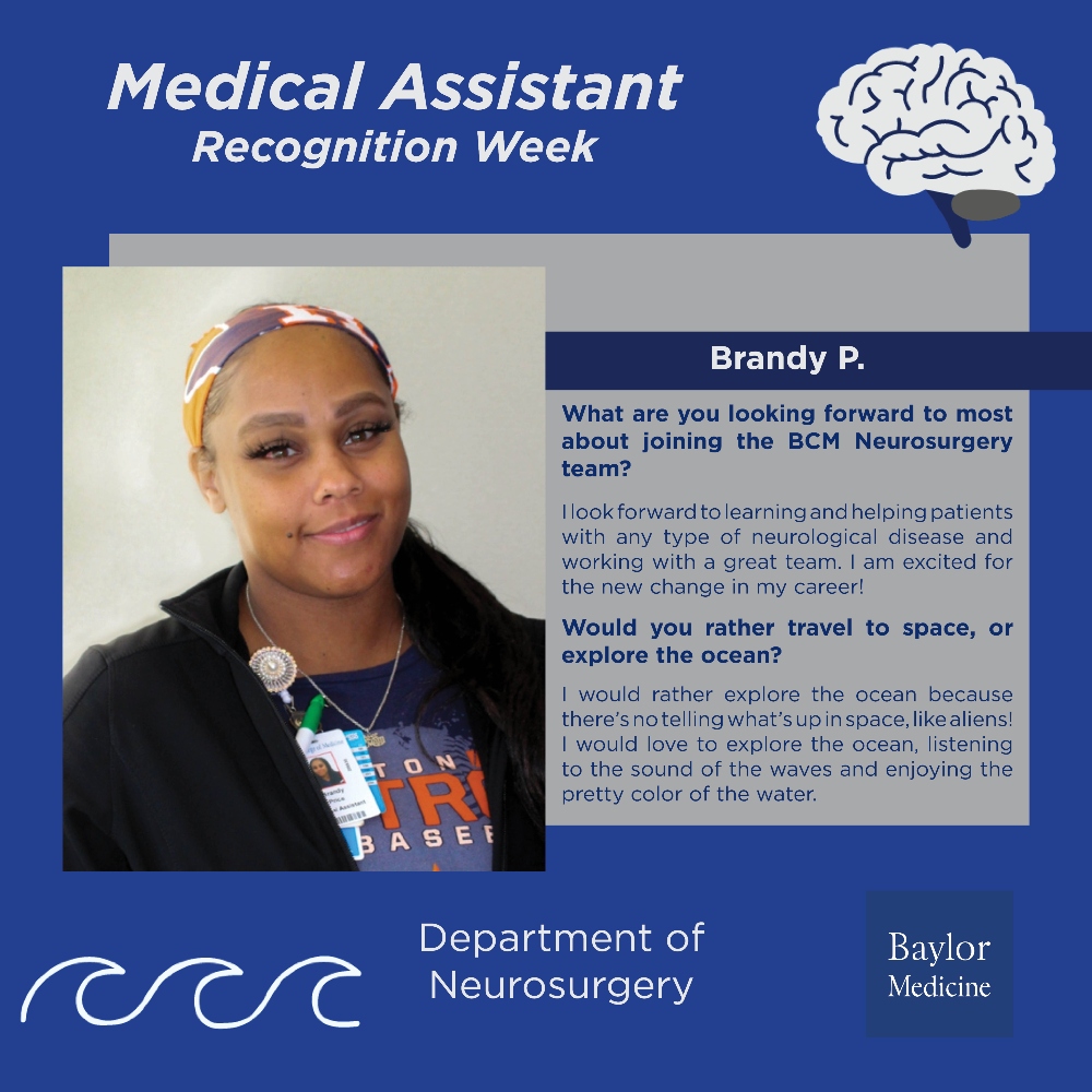 BCMNeurosurgery's tweet image. Did you know that it&apos;s #MedicalAssistantRecognitionWeek? We&apos;re celebrating our #medicalassistants for the crucial role they play here at #BCMNeurosurgery and for their dedication to our patients! 

Meet our wonderful team 🧵