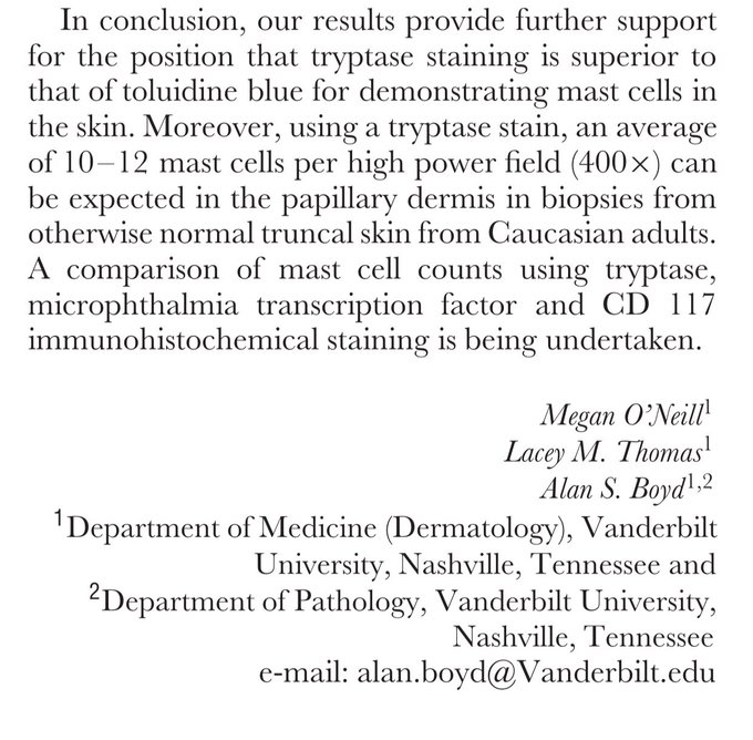 VHNguyenMD's tweet photo. Very interesting discussion on TMEP. Normal skin may have up to 10-20 masts/HPF (could be more accurate per mm2). #DermPath #NormalHistology
Pictures are from:
1. @redsnapperpath ISBN: 978-3-319-41897-1
2. @SGottesmanMD PMID: 19719830
3. Weedon 2017 @grenierkarlMD @Abdulmalik_qs https://t.co/pD86jyVQkM