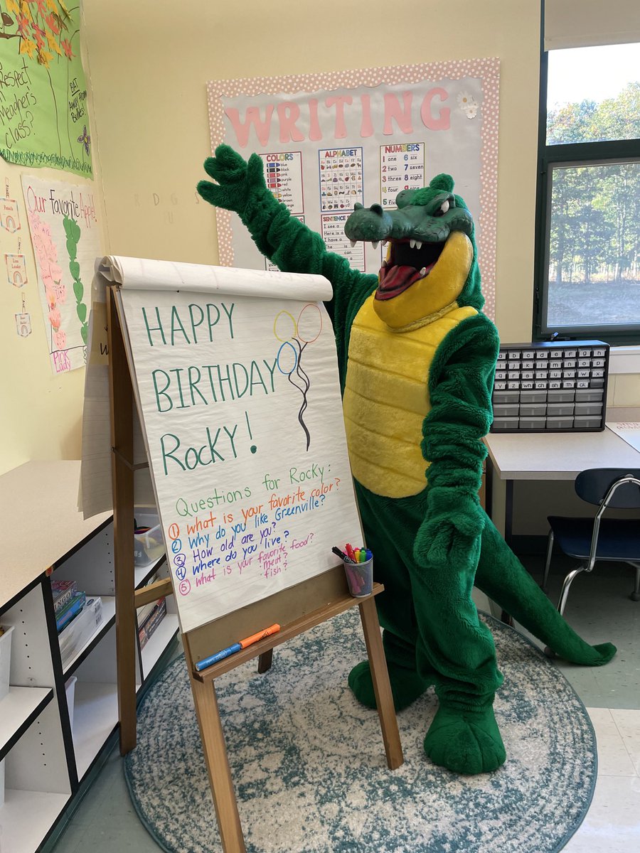 HowellTwpGrnvl's tweet photo. Happy 19th to Rocky. He visited all classrooms handing out b-day gifts. We’ll see you real soon, Rocky! #HTPSBetheLight 🐊🎂🥳😀 https://t.co/LuMH0ZCjMS
