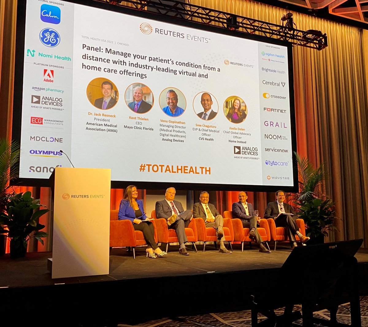 Wonderful discussion today on remote care solutions at @Reuters #TotalHealthUSA. Thank you to my fellow panelists @JackResneckMD, @KentThielen and Venu Gopinathan, and to our moderator @JisellaDolan for the great conversation.