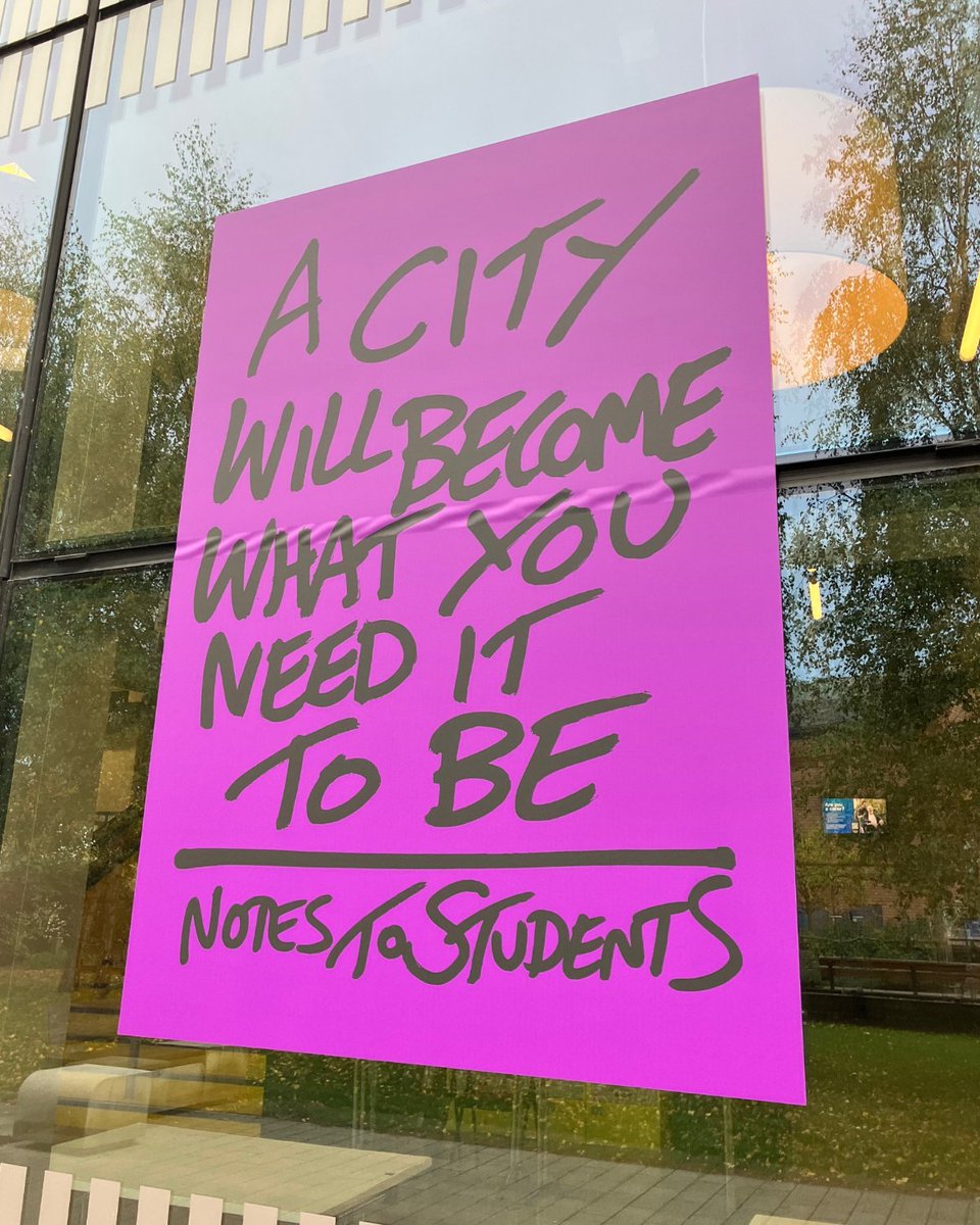 covcampus's tweet photo. Andy Leek, one of our former students and the artist behind Notes to Strangers, has come back to Coventry University to spread positive messages around the campus!

He'll be attending our Open Day this weekend to create a live art installation of his #NotesToStudents. https://t.co/2HV92rfvlG