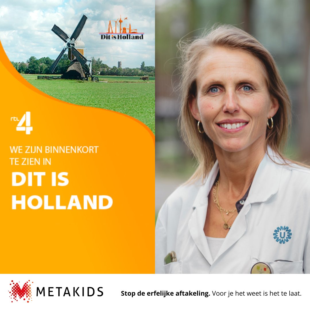 Kijktip: Metakids in 'Dit is Holland' 📺
Kinderarts Sabine Fuchs en Heleen, de #moeder van Kick, zullen vertellen hoe belangrijk #onderzoek is naar snelle diagnoses met #metaboleziekten. Vooral bij #kinderen ❤️

Kijk je mee? Zondag 23 oktober om 14:00.
👉 metakids.nl/nieuws/kijktip…