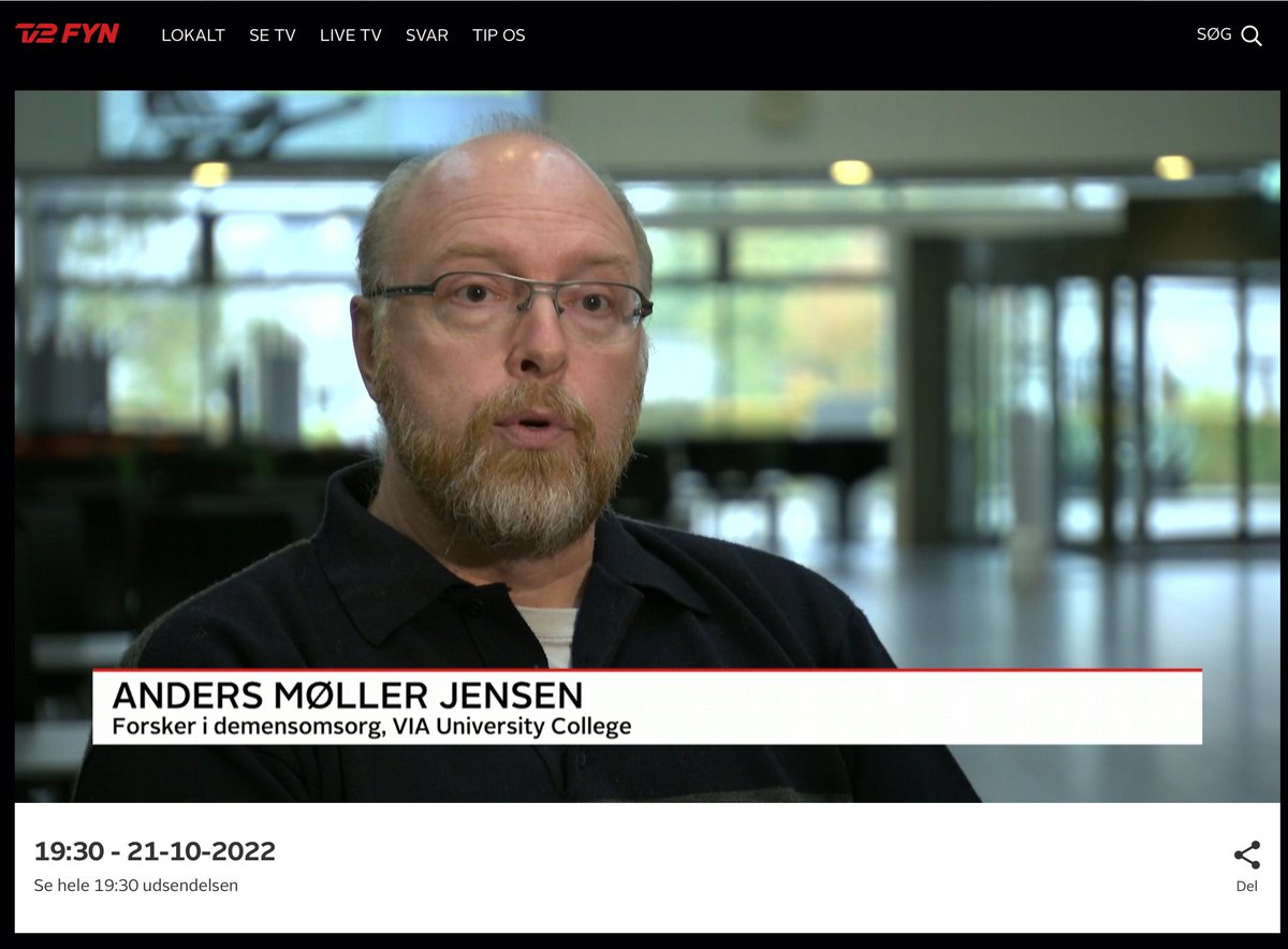 andersmjensen's tweet photo. Har været i @tv2fyn nyhederne og kommentere på tilsynsrapport fra Styrelsen for Patientsikkerhed - desværre trist læsning. Understreger endnu en gang vigtigheden af fokus på faglighed og systematik i arbejdet med mennesker med #demens. 
@VIAuniversity 
 
https://t.co/bJdKopgcFy https://t.co/MMYM4WtEK2