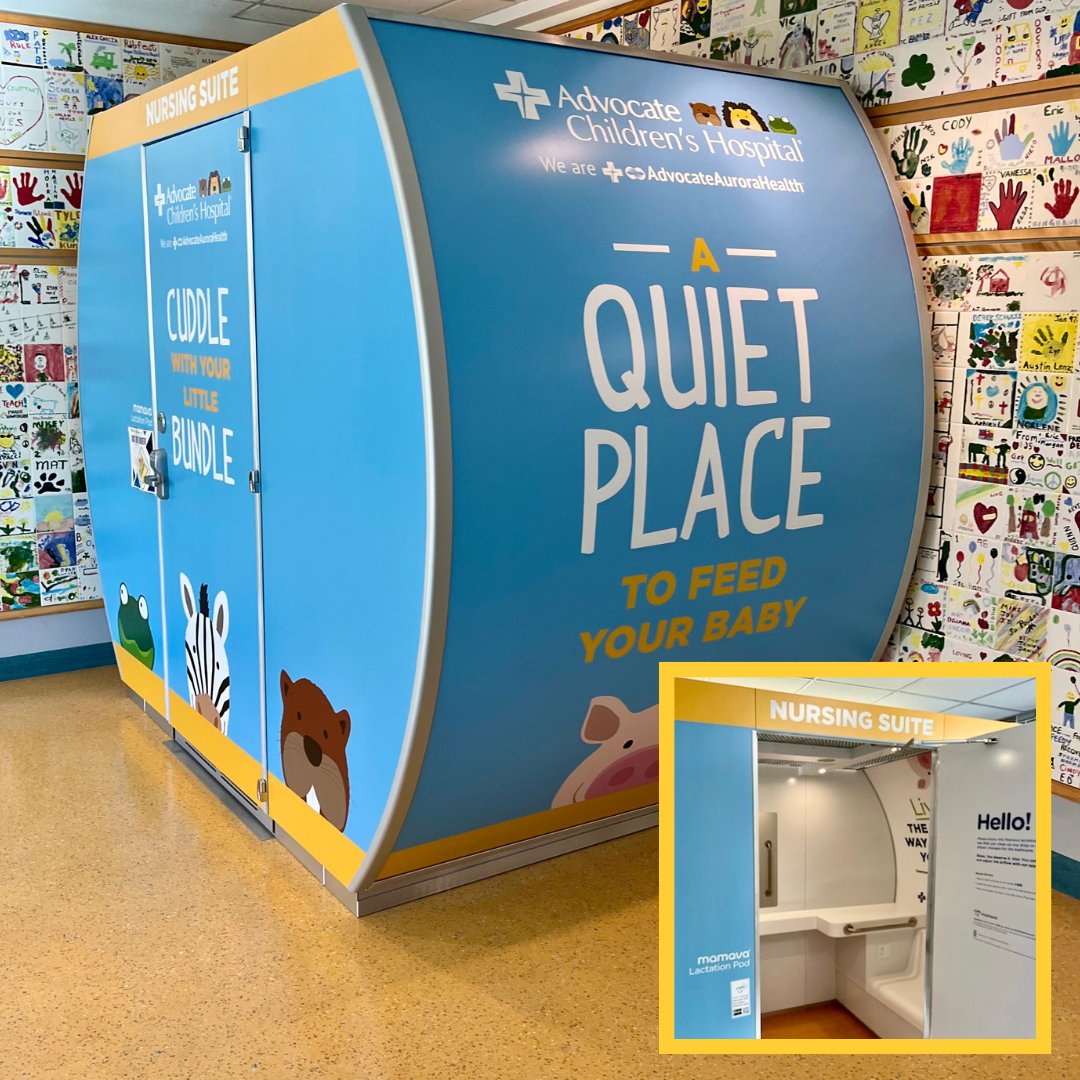 Advocate Children’s Hospital is debuting its Mamava Nursing Suites on both the Park Ridge and Oak Lawn campuses. The pods are meant to give mothers, who need to breastfeed or pump on site, the option to do so, privately and conveniently.