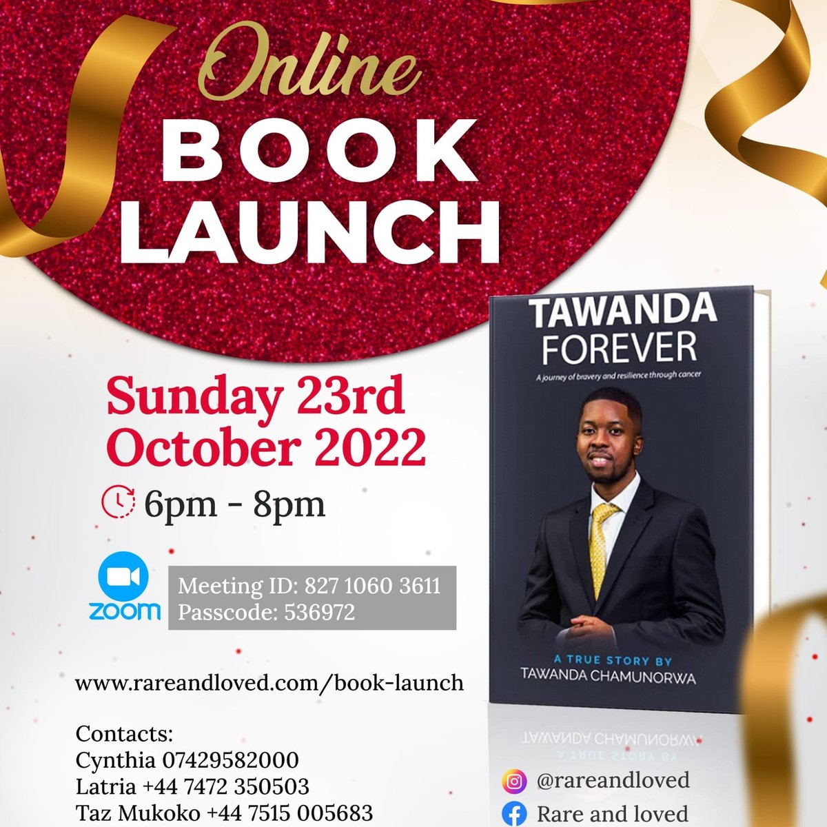 This Sunday 23rd October I will be launching my book. I would love it if you can attend or support. I wrote this book while in hospital most of the times. This book is about hope and love #rareandloved

Zoom Meeting
us02web.zoom.us/j/82710603611?…

Order book:
rareandloved.com/products/tawan…