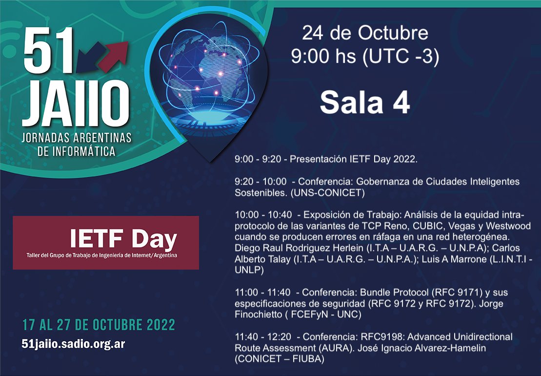 IETFDay's tweet photo. El 24 de octubre se llevará a cabo una nueva edición del IETF Day en las 51 JAIIO (SADIO). Esta es nuestra agenda 👇🏼.
Podés seguir la transmisión en vivo en el siguiente enlace: https://t.co/LZc3Udp1qI
¡Los esperamos! https://t.co/FSePAP6rhJ