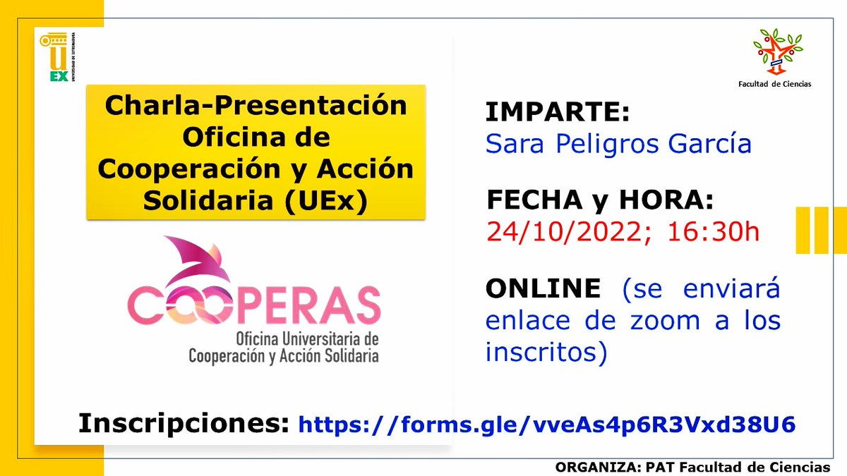 📍Únete a las sesiones informativas que tendremos en tu Facultad o Escuela de la <a href="/infouex/">UEx</a>.
🙋Arrancamos el lunes 24 de noviembre en <a href="/Ciencias_Uex/">Facultad de Ciencias</a>
Inscripción👇