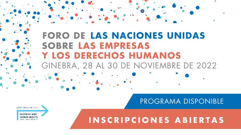 Registro ABIERTO, programa DISPONIBLE: Consulta la agenda del #ForoEyDH de la ONU 2022 e inscríbete ya para participar online y en persona en: indico.un.org/event/1001735/ Más info ohchr.org/es/events/foru… <a href="/WGBizHRs/">UNWGBiz&Human Rights</a> <a href="/fernanda_ho/">Fernanda Hopenhaym</a> @InclusiveLaw <a href="/eastforeden/">Pichamon Yeophantong</a> <a href="/dsolawuyi/">Damilola S. Olawuyi, SAN, FCIArb</a> <a href="/UN_SPExperts/">UN Special Procedures</a>